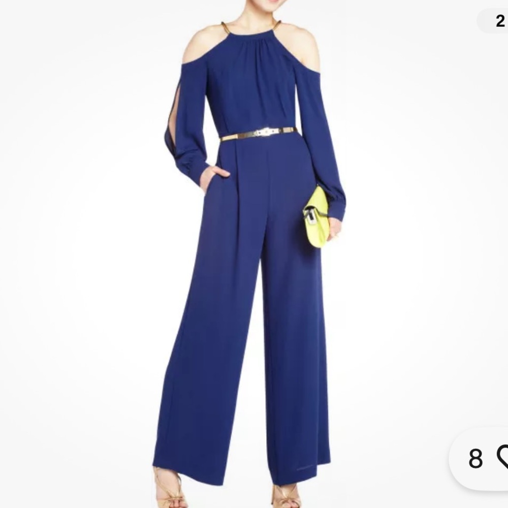 BCBGMaxAzria Royal Blue Cold-Shoulder Jumpsuit EXTREMELY FLATTERING